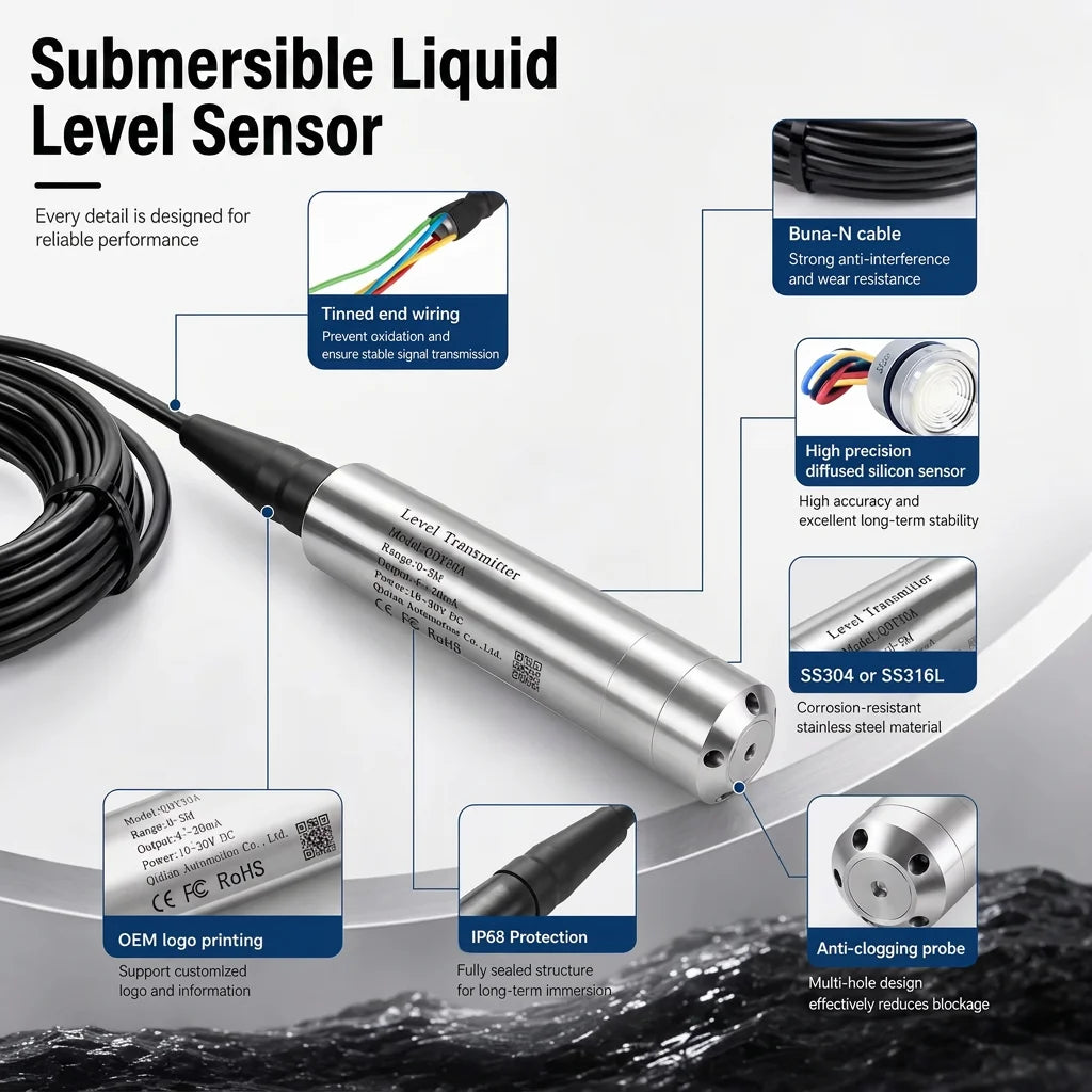 0-80M Range Liquid Level Transmitter 5M 10M to 4-20mA 0-10V 0-3.3V Output Water Pressure Level Sensor Probe for Tank Deep Well