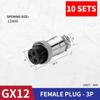 10 Pcs GX12 Aviation Circular Connector 2 Pin 3pin 4pin 5pin 6pin 7pin Male Plug& Female Socket Fixed Rear Nut