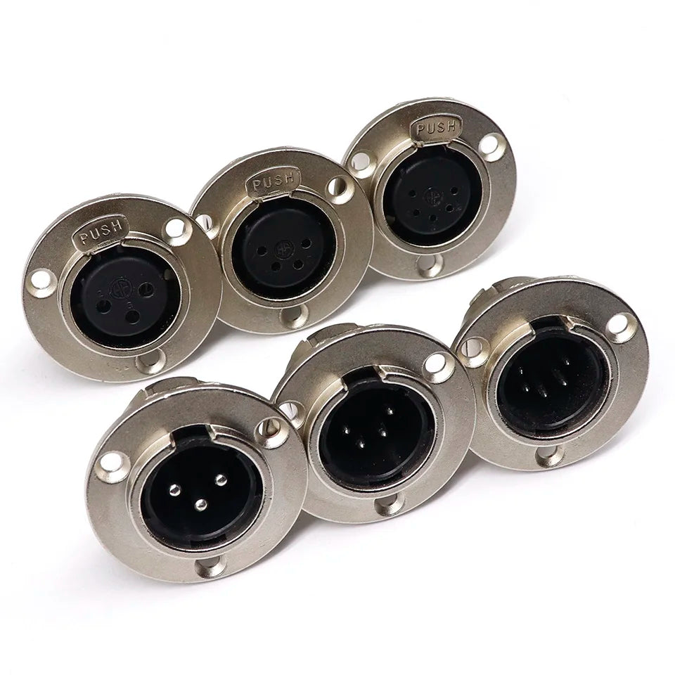 3/4/5pin Round Male/Female Metal XLR Speaker Panel mount socket Connector Adapter Audio Microphone Socket