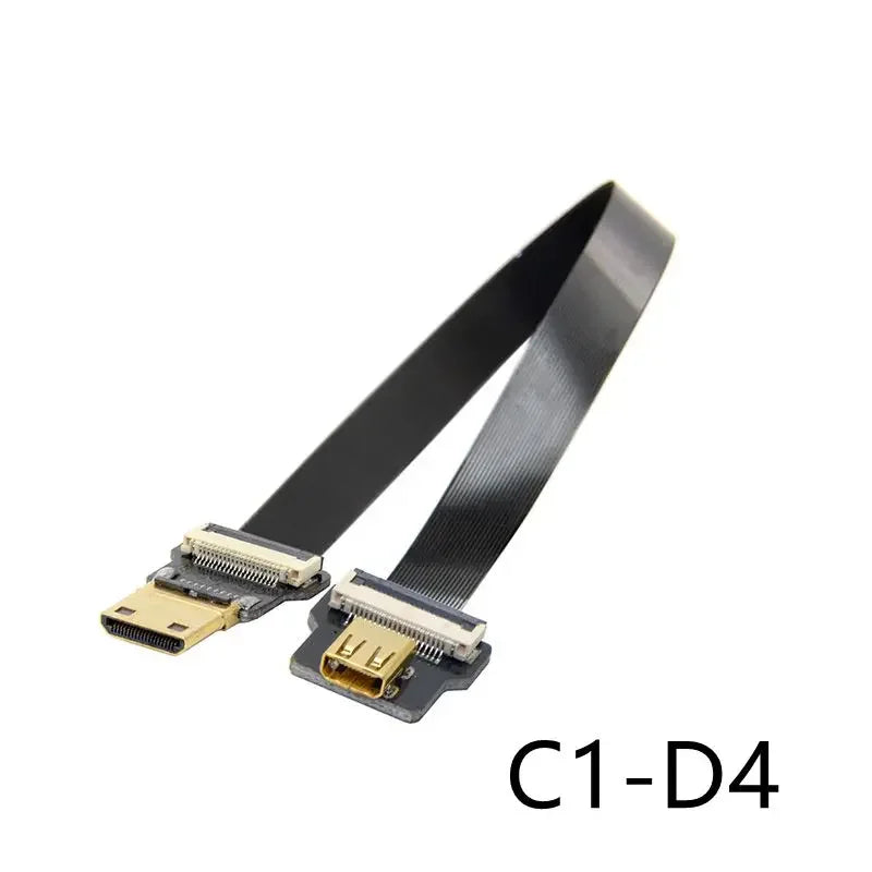 Ribbon FPV HDMI-Compatible Connector Flexible Flat Cable Raspberry Pi 4 Micro HDMI To HDMI Mini HDMI Female 90 Degree FFC 20pin