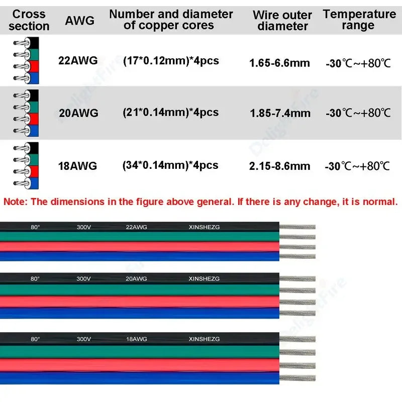 2/3/4/5/6pin LED Strip Extension Cable 22 20 18AWG LED Cable Electrical Wire For RGB RGBW WS2812B LED Strip Lights JST Connector
