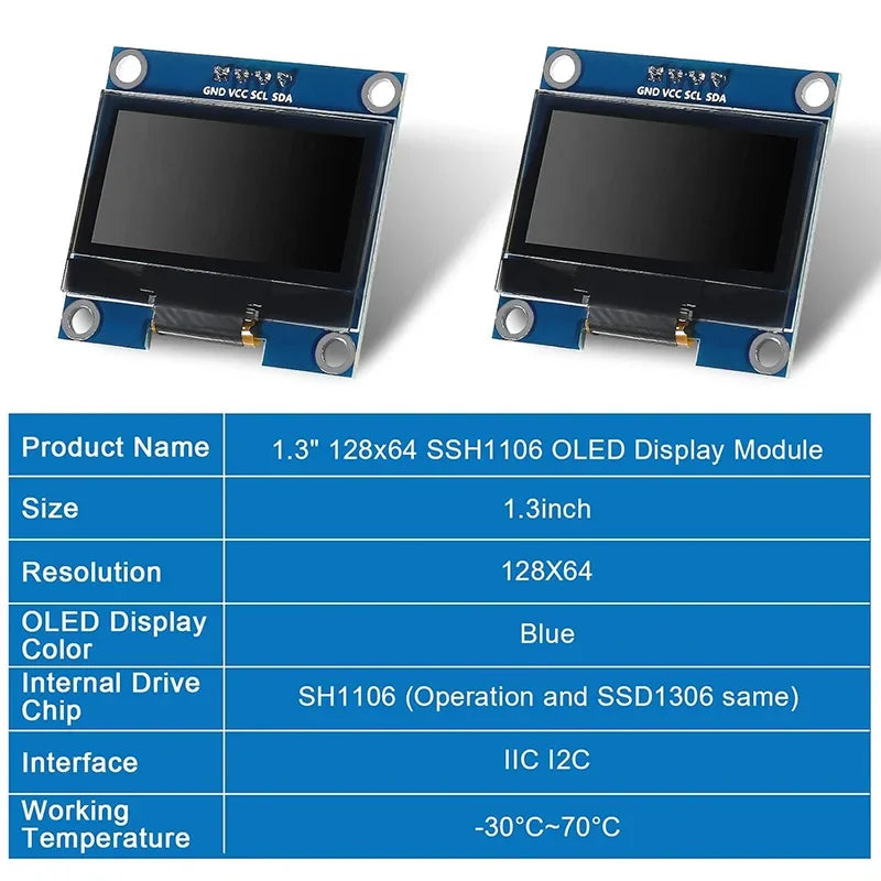 1-10PCS 1.3" OLED Display Module White/Blue Color Drive Chip SH1106 128X64 1.3 inch OLED LCD LED IIC I2C Communicate