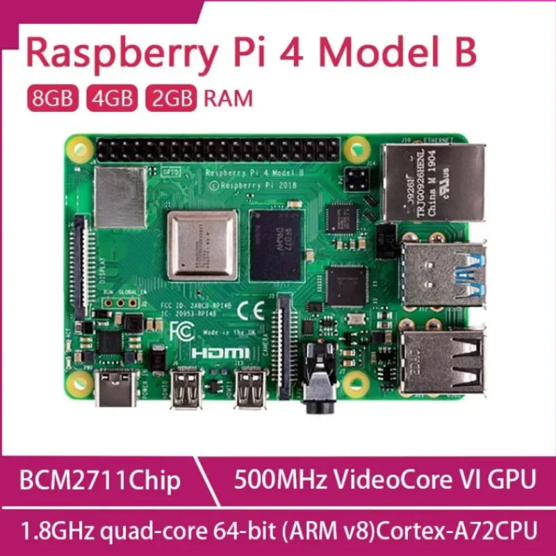 Original Raspberry Pi 4 Model B 1GB/2GB/4GB/8GB RAM 64 bit quad core processor 1.5GHz, supports WiFi Bluetooth 5.0