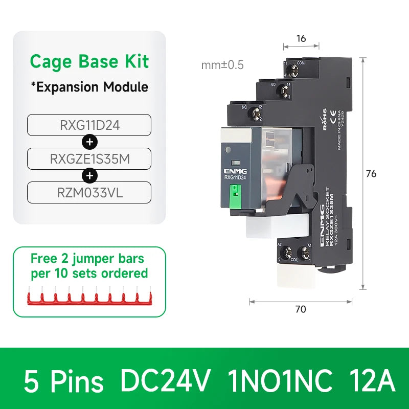 ENMG RXG Slim Power Relay 12A 24VDC/220VAC Coil, DIN Rail Mount Industrial Relay for PLC Control System