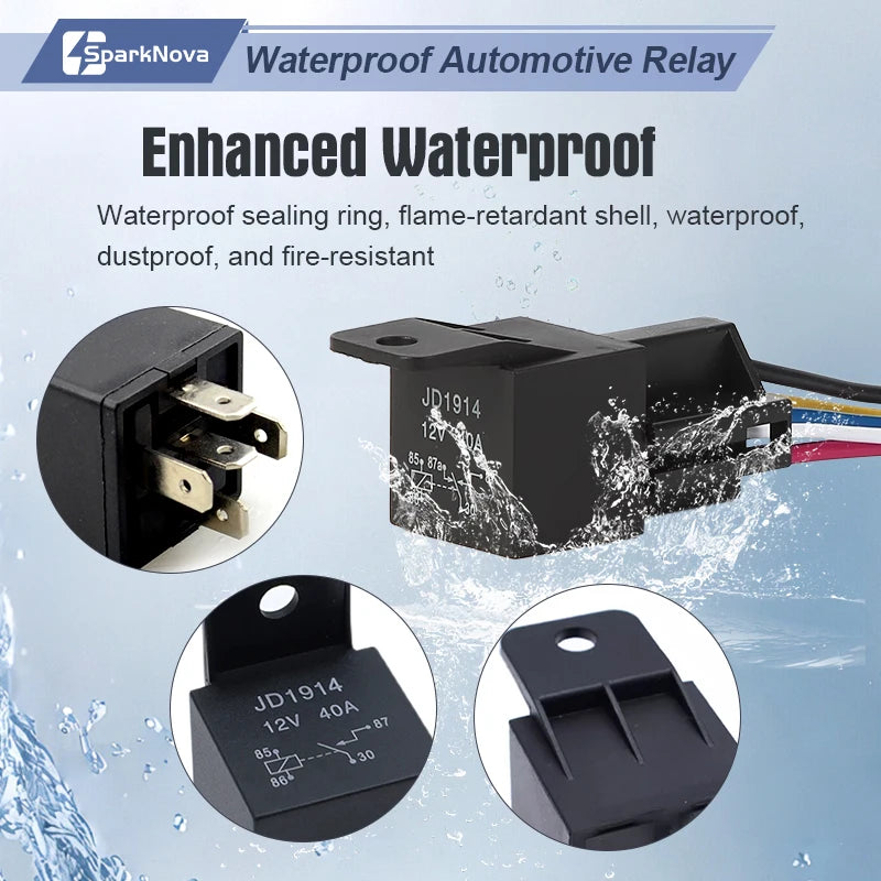 12V 40A 5 Pin Waterproof Automotive Relay with Socket Wire Harness for Car Truck Boat Marine ATV