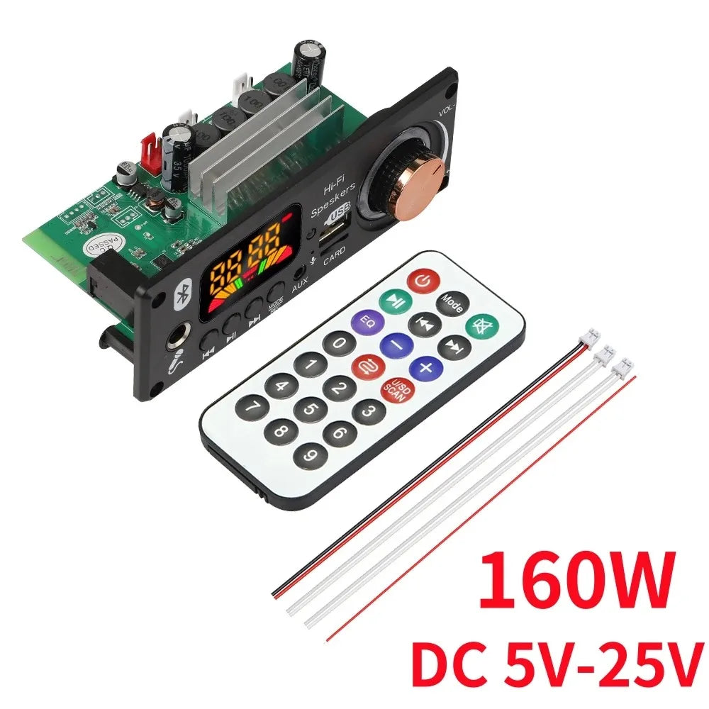 Bluetooth 5.1 MP3 Decoder Board 2*80W 160W Amplifier Audio Player 12V DIY MP3 Player Car FM Radio Module TF USB Mic Record Call