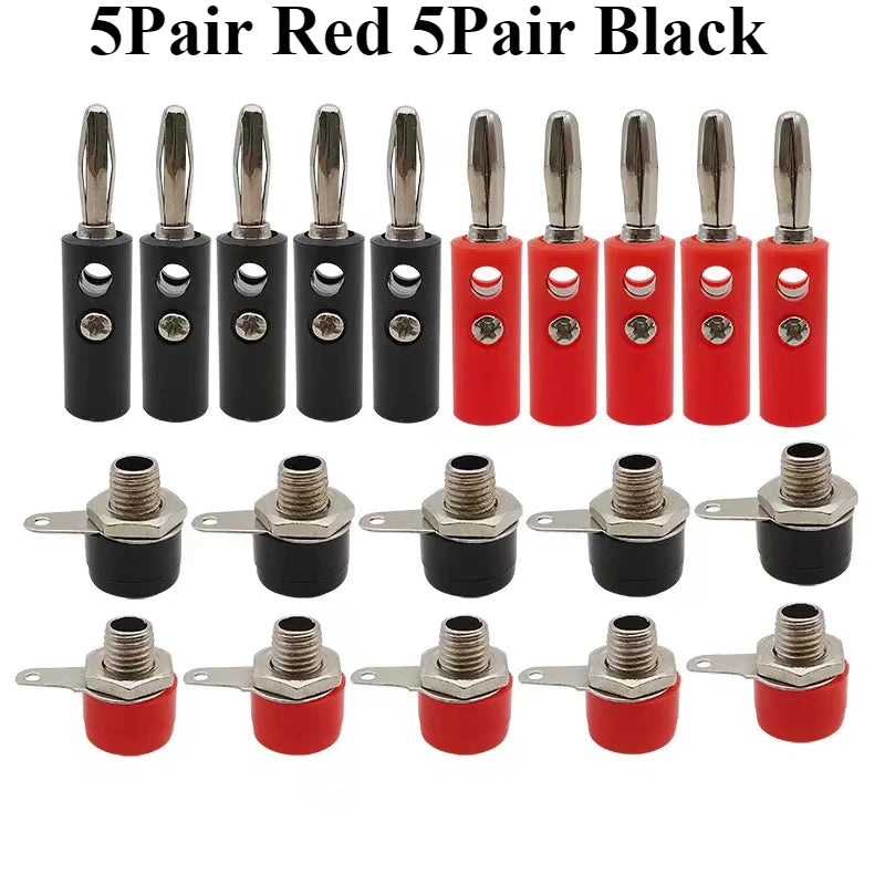 10Pair Silver 4mm Banana Plug Male and Female 4mm Banana Jack Panel Mount Banana Socket Terminal Connector Adapter Red Black