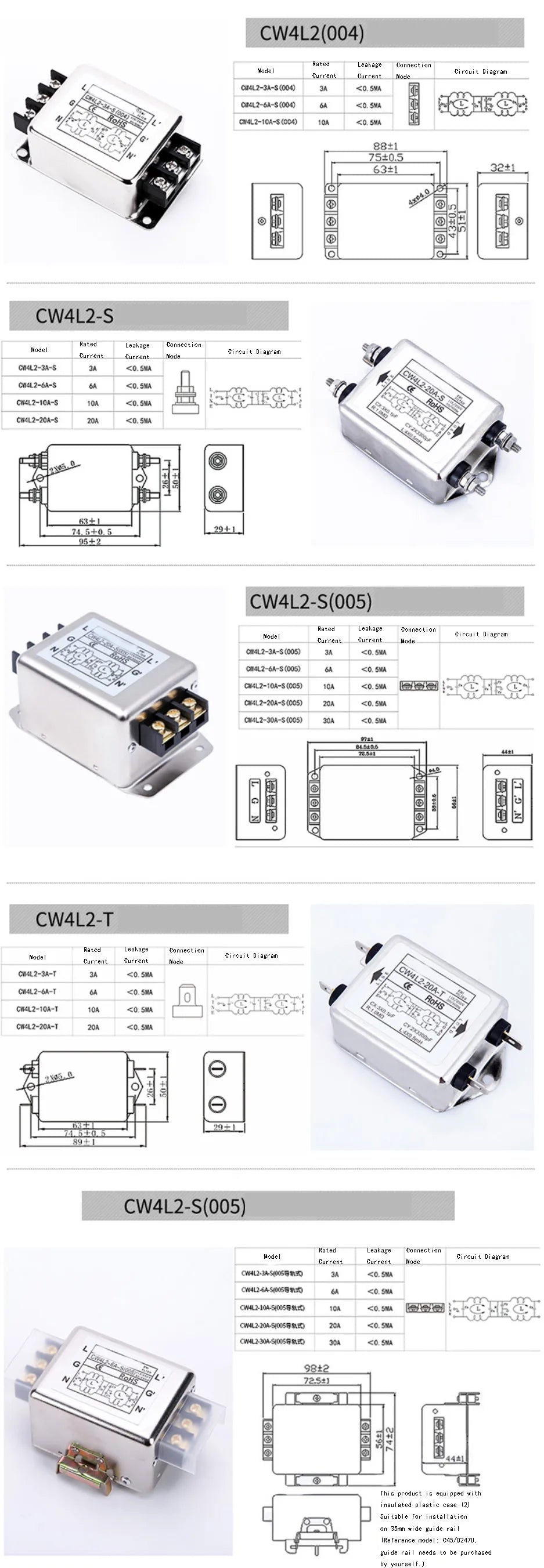 New 220V AC Anti-interference Power Supply EMI Filter CW4L2 CW4L2-20A-S CW4L2-6A-S CW4L2-10A-S CNC Purifier for Enhanced Perform