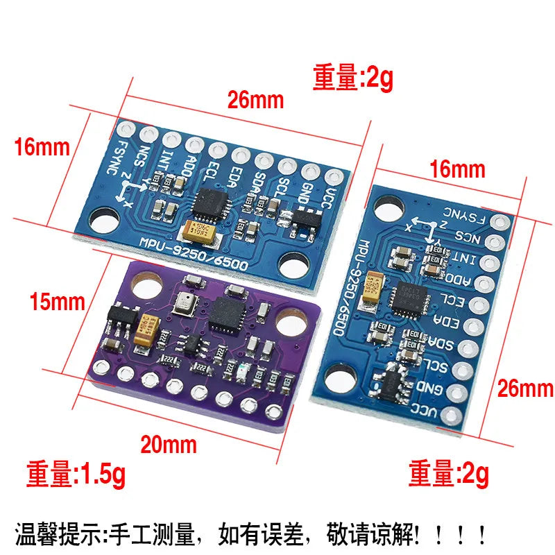 MPU9250 6500 Module 9DOF Accelerometer Gyroscope Compass 6/9 Axis GY-91 Sensor