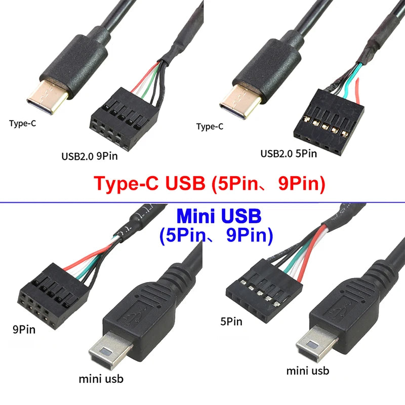 PC Computer Motherboard 9P to Micro USB to DuPont 2.54mm 5Pin DuPont USB to Micro USB Data Cord Aluminum Foil + Woven Mesh Cable