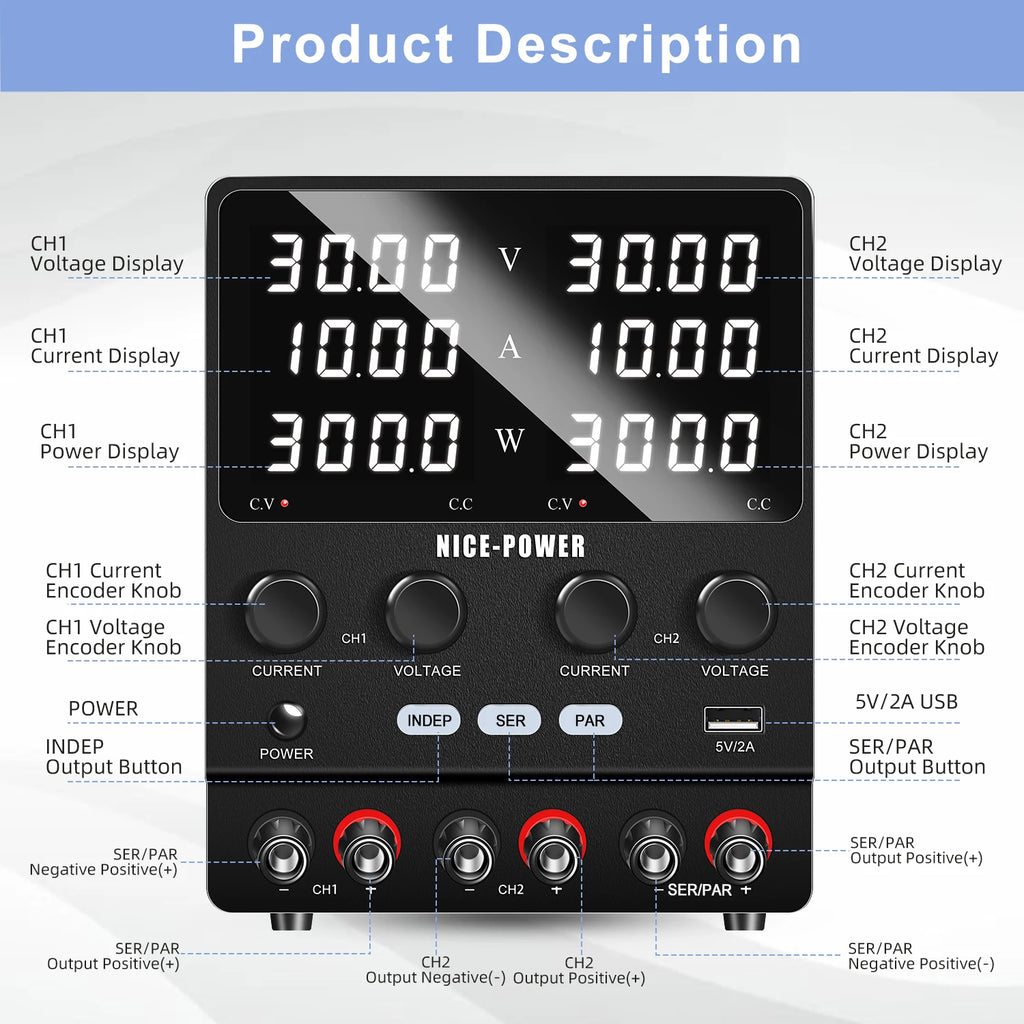 NICE-POWER 120V 3A Lab DC Power Supply 0-240V 0-6A Dual Channel Bench Power Source 12V 24V 10A 20A Power Supply Series Parallel