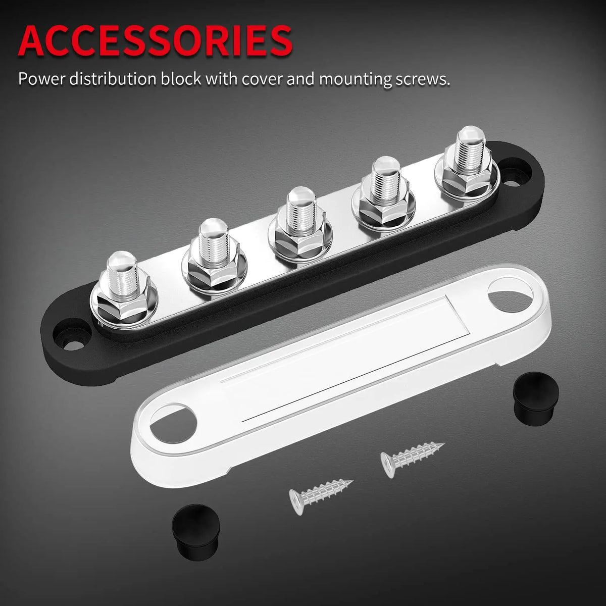 DaierTek 12V Power Distribution Block 5 x 5/16" (M8) Terminal Studs 12V Bus Bar Max 300V AC 48V DC Battery Distribution Block