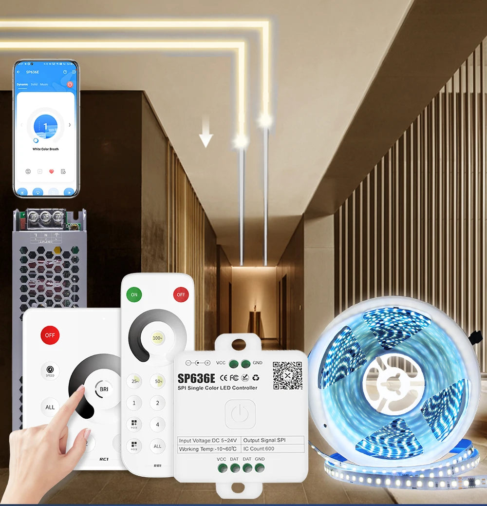 Sequential Led Strip 24v 10M 15M 20M 2835 WS2811 Horse Running LED Ribbon Flowing Water Tape Light with SP636E RF APP Controller