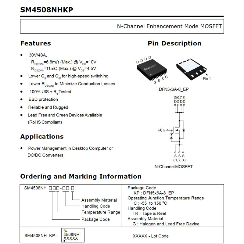 SM4336N SM4337 SM4364A SM4365N SM4370 SM4373NA SM4377N SM4378 4503NH 4504NH 4508NH N-Channel Enhancement Power Transistor MOSFET