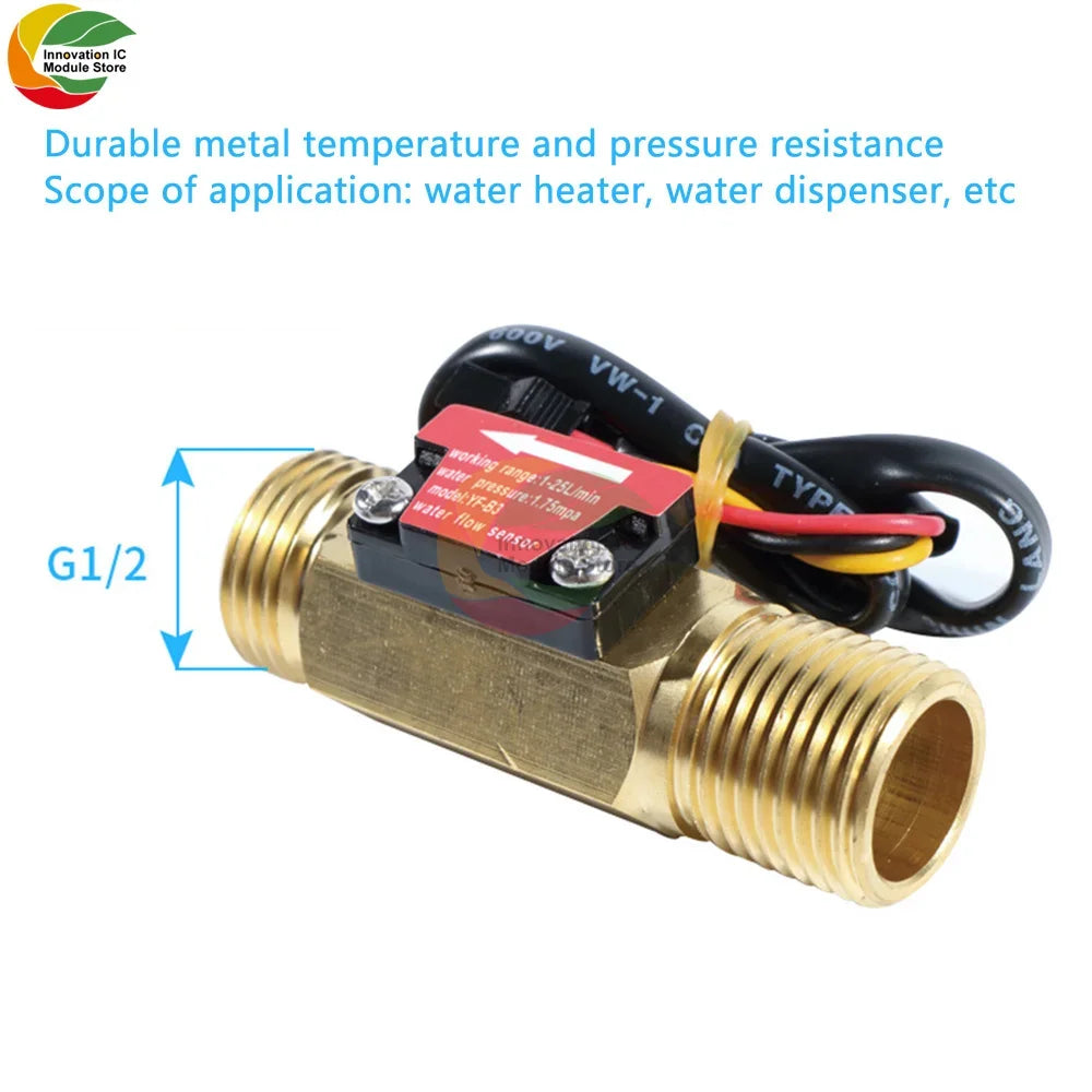 Brass Flow Sensor G1/2"DN15 Thread Hall Sensor YF-B1/B2/B3/B7 Switch Water Flow Sensor Flow Meter Hall Turbine Flow 1~25L/min