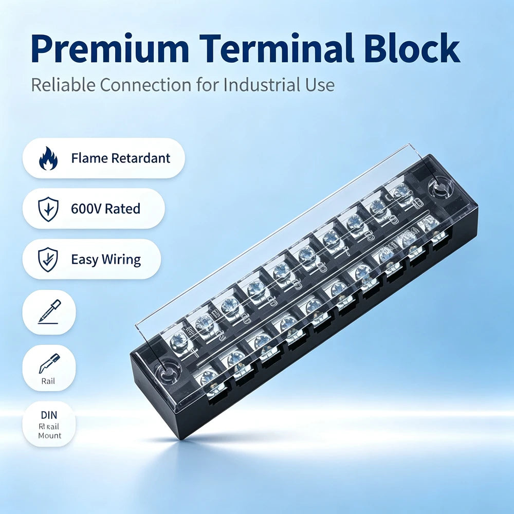 1Pc Dual Row Screw Terminal Block TB1503-TB1520 15A Fixed Wiring Strip Wire Connector