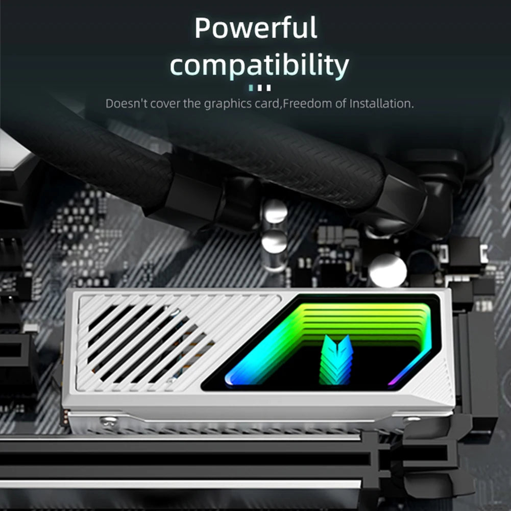 M.2 2280 SSD Heatsink SSD Aluminum Alloy 5V 3 Pin ARGB Radiator Built-in Cooling Fan Hard Drive Heatsink M.2 Radiator Cooler