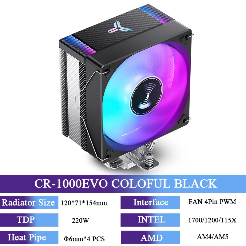 JONSBO CR-1000EVO CPU Cooler 120mm ARGB PWM CPU Cooling Fan 4 Heat Pipes TDP 220W Radiator For intel LGA 115X 1200 1700 AM4 AM5