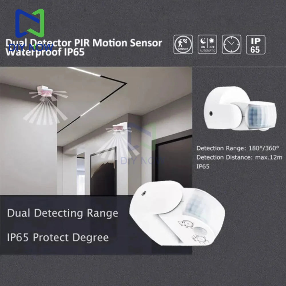 Automatic PIR Infrared Motion Sensor AC 220V-240V Detector Double Probe Induction Movement Light Switch Outdoor IP65 180 Degree