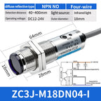 ZHICAN ZC3J M8 M12 M18 Infrared Photoelectric Sensor Diffuse Reflective Adjustable Sensing Distance NPN PNP NO NC
