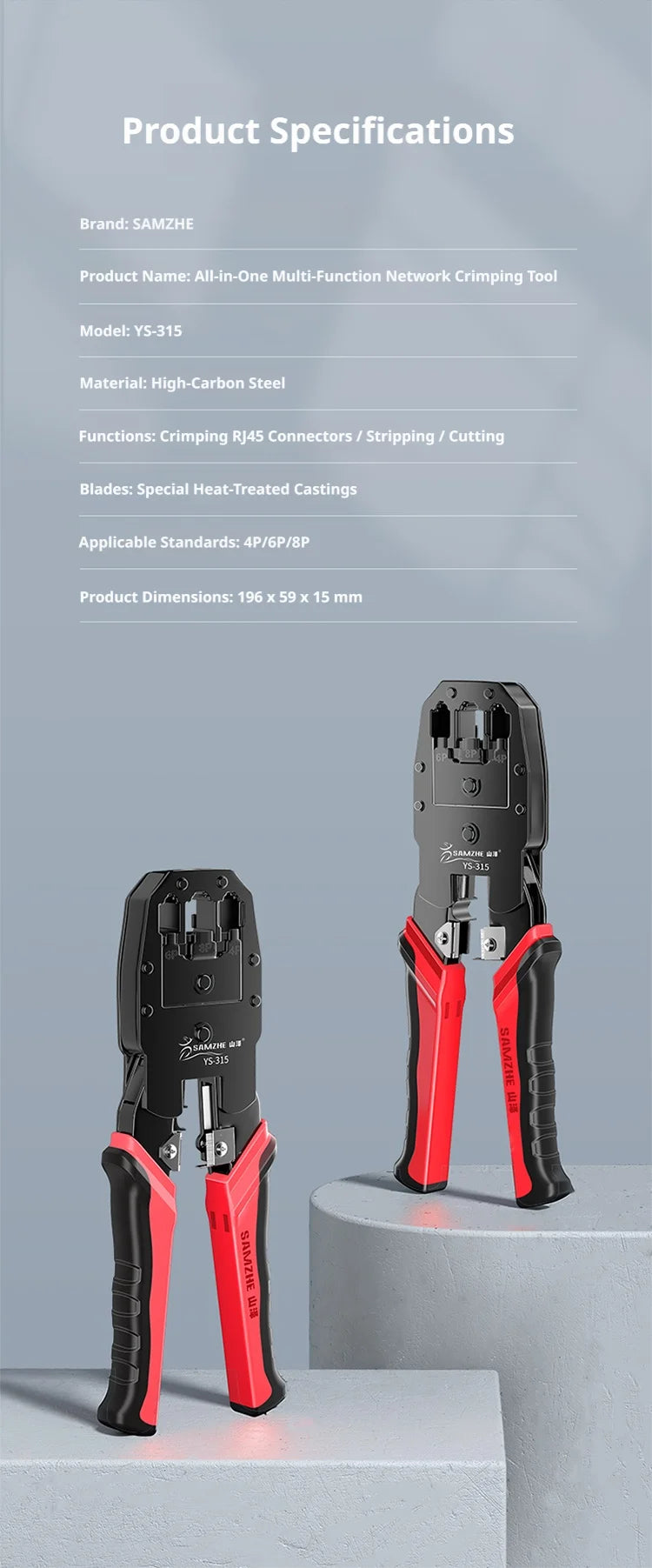 SAMZHE RJ45 Crimper Tools Crimping Pliers Ethernet Network Cable Crimper Cutter for 8P/6P/4P RJ45 RJ11 Precise Stripper Plier