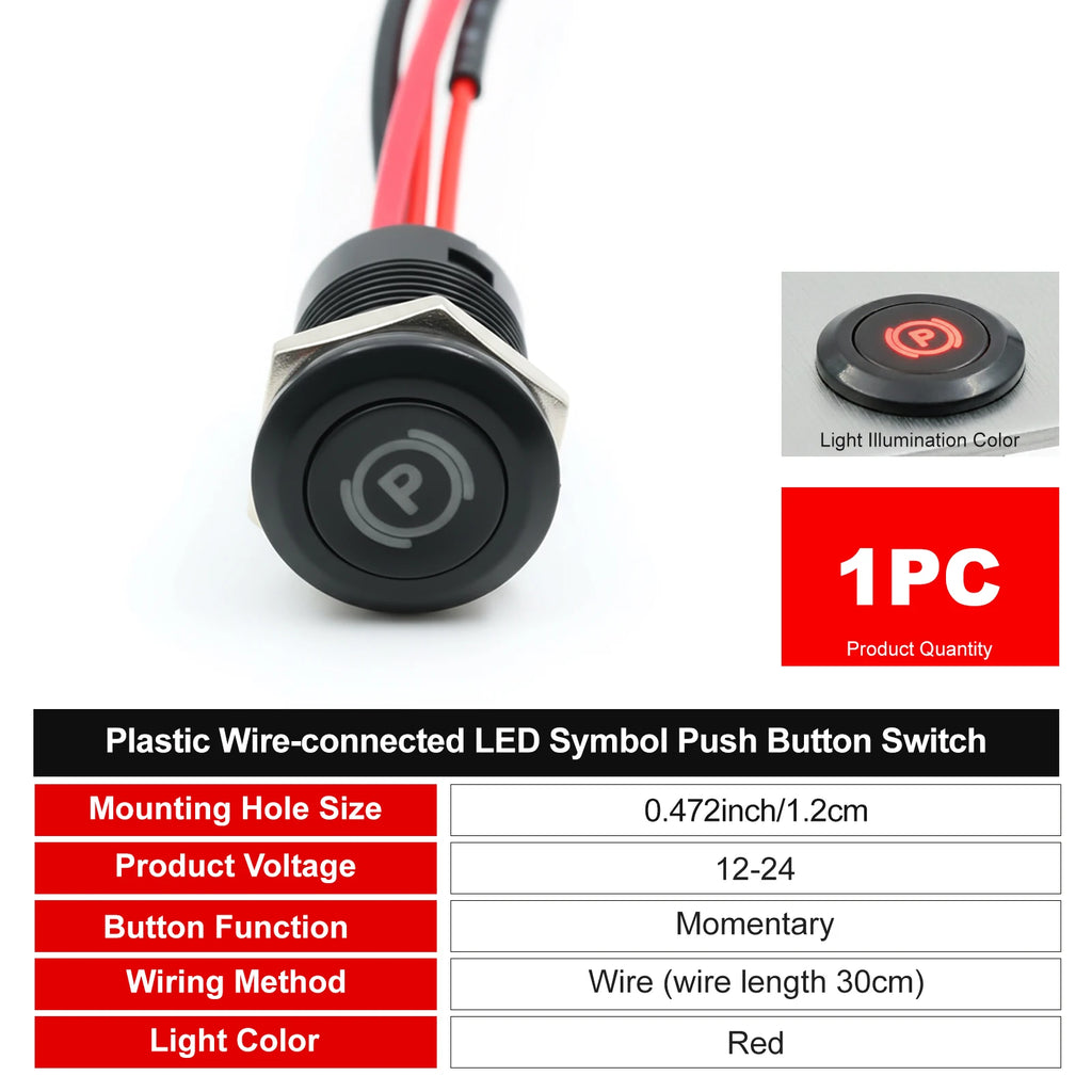 12mm Plastic Push Button Switch IP65 Waterproof 12V 24V Pre-Wired Symbol LED Dash Indicator Switch for Car Marine Boat RV Truck
