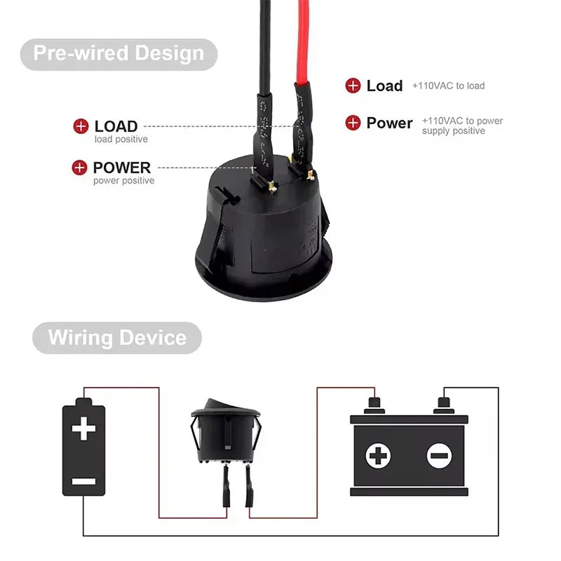 5Pcs KCD1 Mini Rocker Switch 6A/250V 10A/125V Power Switch ON OFF with Wire Cable Toggle Switch for Car Automotive Boat