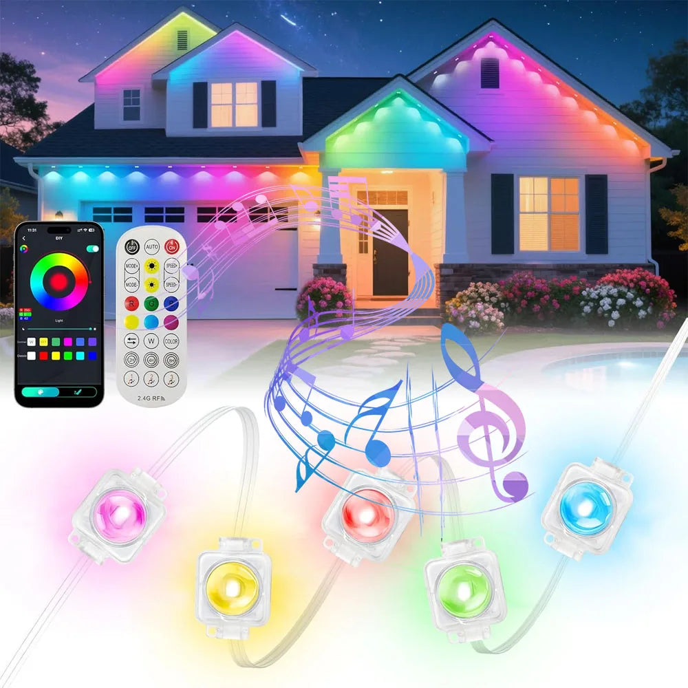 150ft Smart Permanent Outdoor Lights 90LED RGB String Lights IP67 Waterproof Eaves Light with Alexa & Google for Halloween Decor