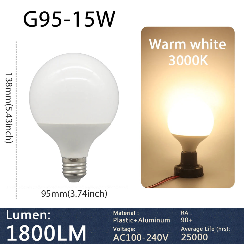 1-5 Pack G80 G95 G125 Globe LED Light Bulbs 10W 12W 18W 40 Watt Equivalent LED Edison Bulbs, Warm White 3000K E27 Base, Milky
