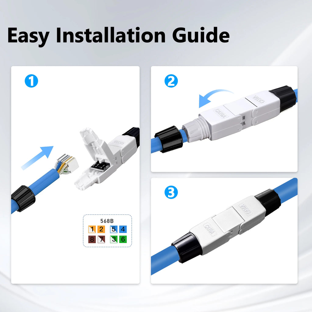 Tool Free RJ45 Cable Extender Junction Adapter, CAT6A CAT7 Ethernet Coupler Network Cable Extension Connector Toolless