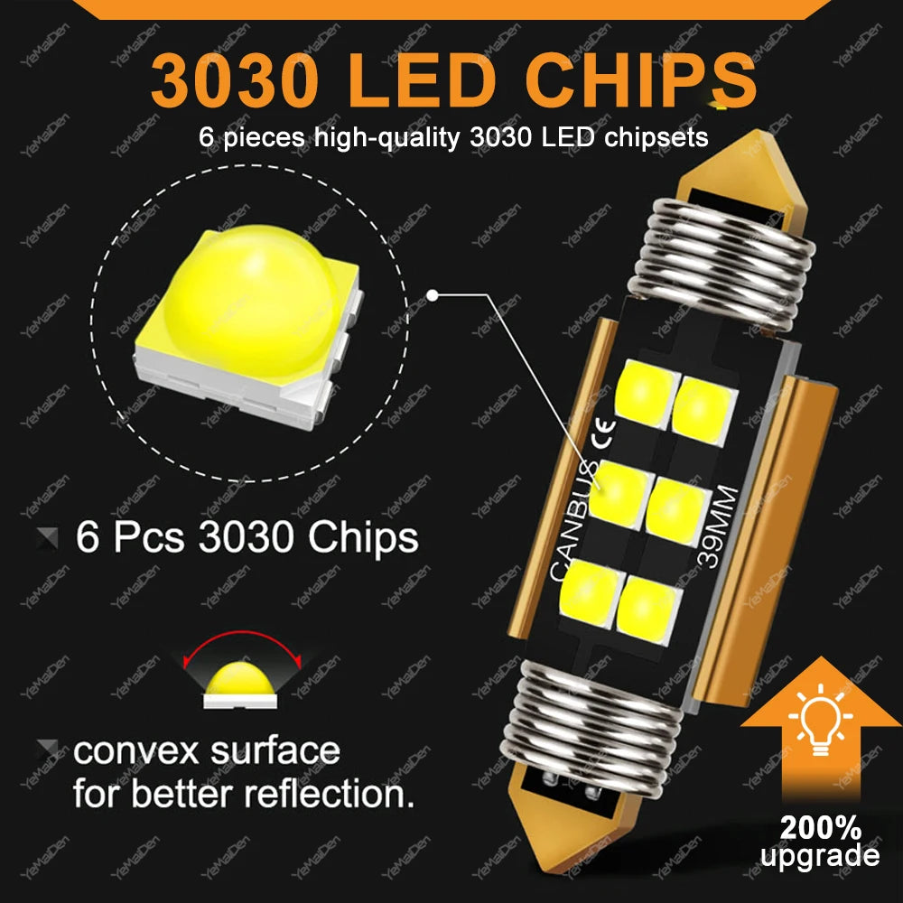 2/4/8/10/20 PCS CANBUS C5W LED Bulb Festoon 31mm 36mm 39mm 41mm 12V 3030-6SMD White Car Interior Dome Trunk License Plate Lights