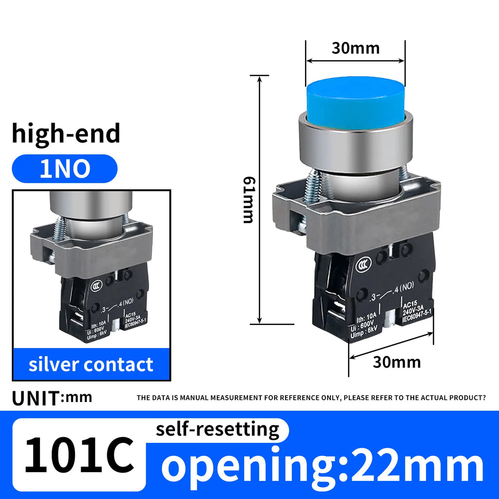 10Pcs 22MM High head Momentary Push Button Switch 1NO1NC SPDT 10Amp 600V Metal Head Waterproof IP65,Control power button switch