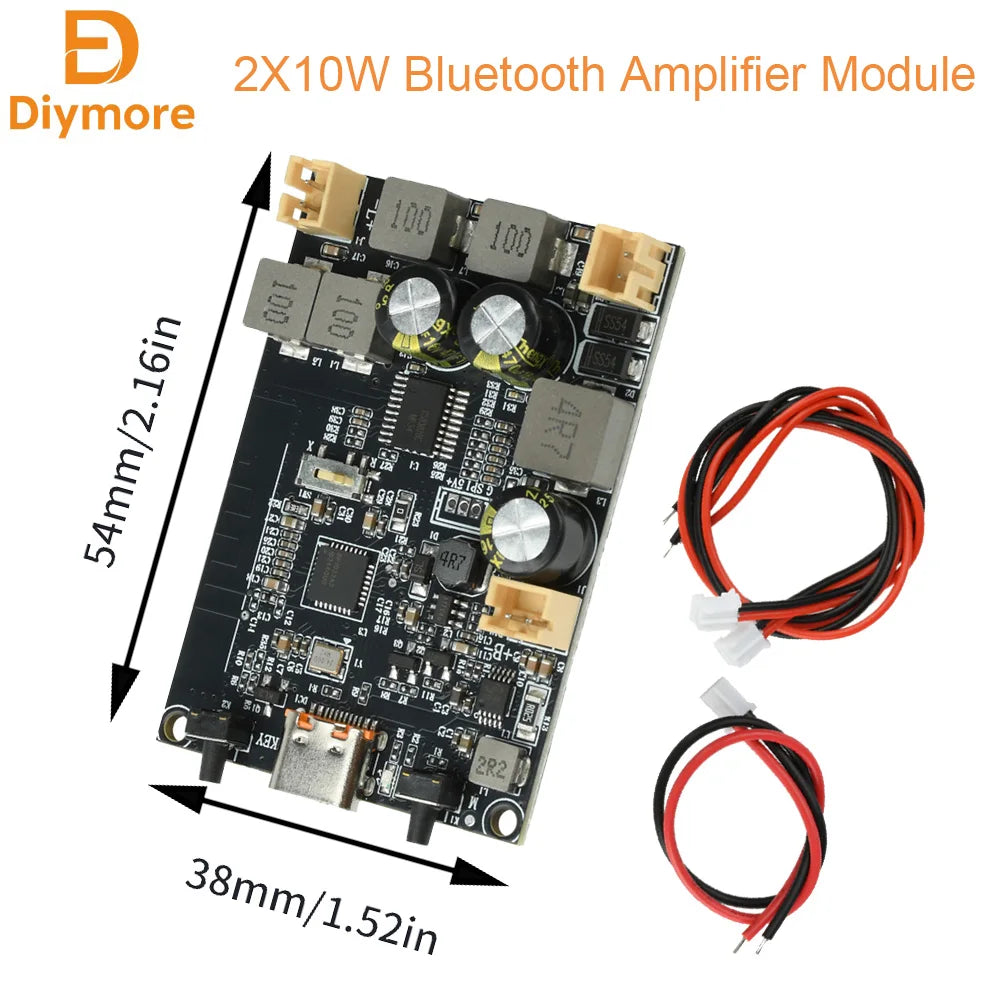 DC 5V TWS Digital Stereo Audio Bluetooth Amplifier Module 2X10W Dual Channel Bass Enhancement Algorithm Bluetooth Type C
