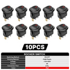 FILN 10Pcs 12V 24V 110V 220V Round Rocker Switch 3 Pin ON OFF LED Lighted Car Dash Boat Marine RV SPST Toggle Switch