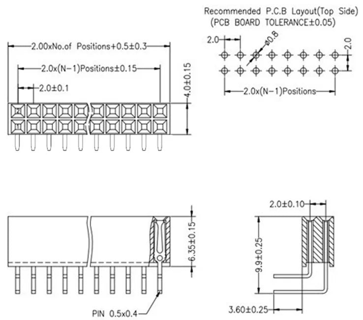 10pcs 2.0mm PH6.35 Straight /Right Angle/SMTFemale Header Double Row 2X2-40P PC2.8 Gold-plate PCB Pin Socket Connector