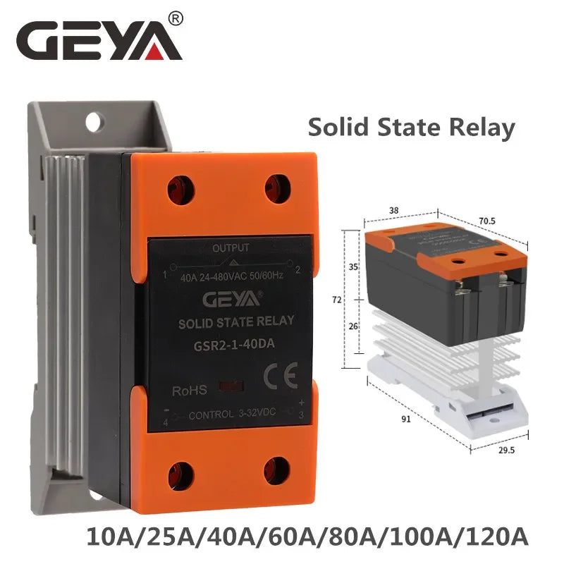 GEYA GSR2-1 Solid State Relay SSR Din Rail Single Phase With Heat Sink 10A-120A DC Control AC DC Control DC AC Control AC