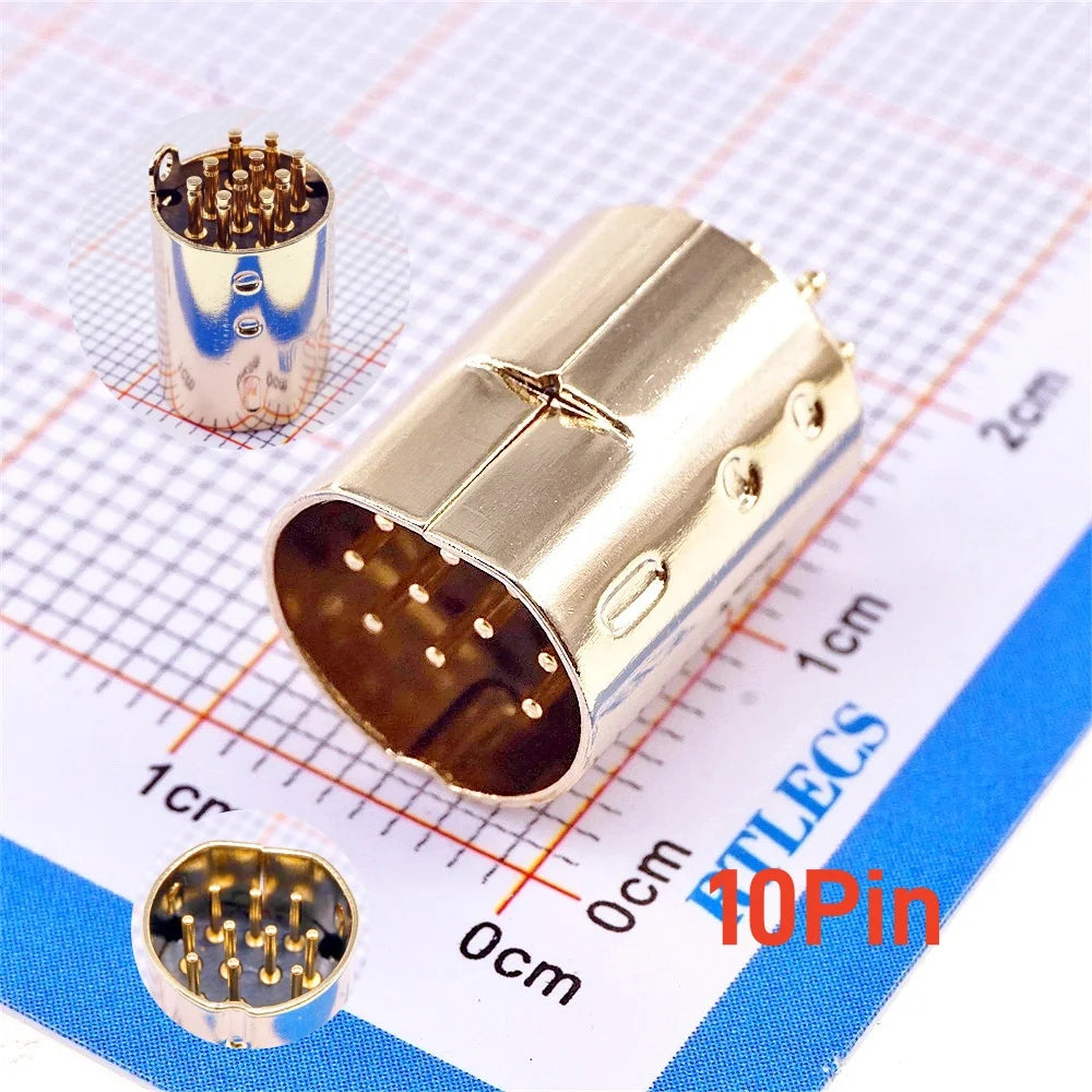 2 10 50 200 Pcs Mini Din Plug 9 10 PIN Circular Connector Male PCB Solder Through Holes Machined Terminals Gold Plated
