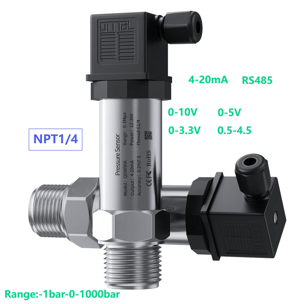 NPT1/4 Pressure Sensor Transmitter 4-20mA Hersman 0-1000bar 200bar -1bar 1bar Smart Hydraulic Pressure Transducer Gauge 0-5V