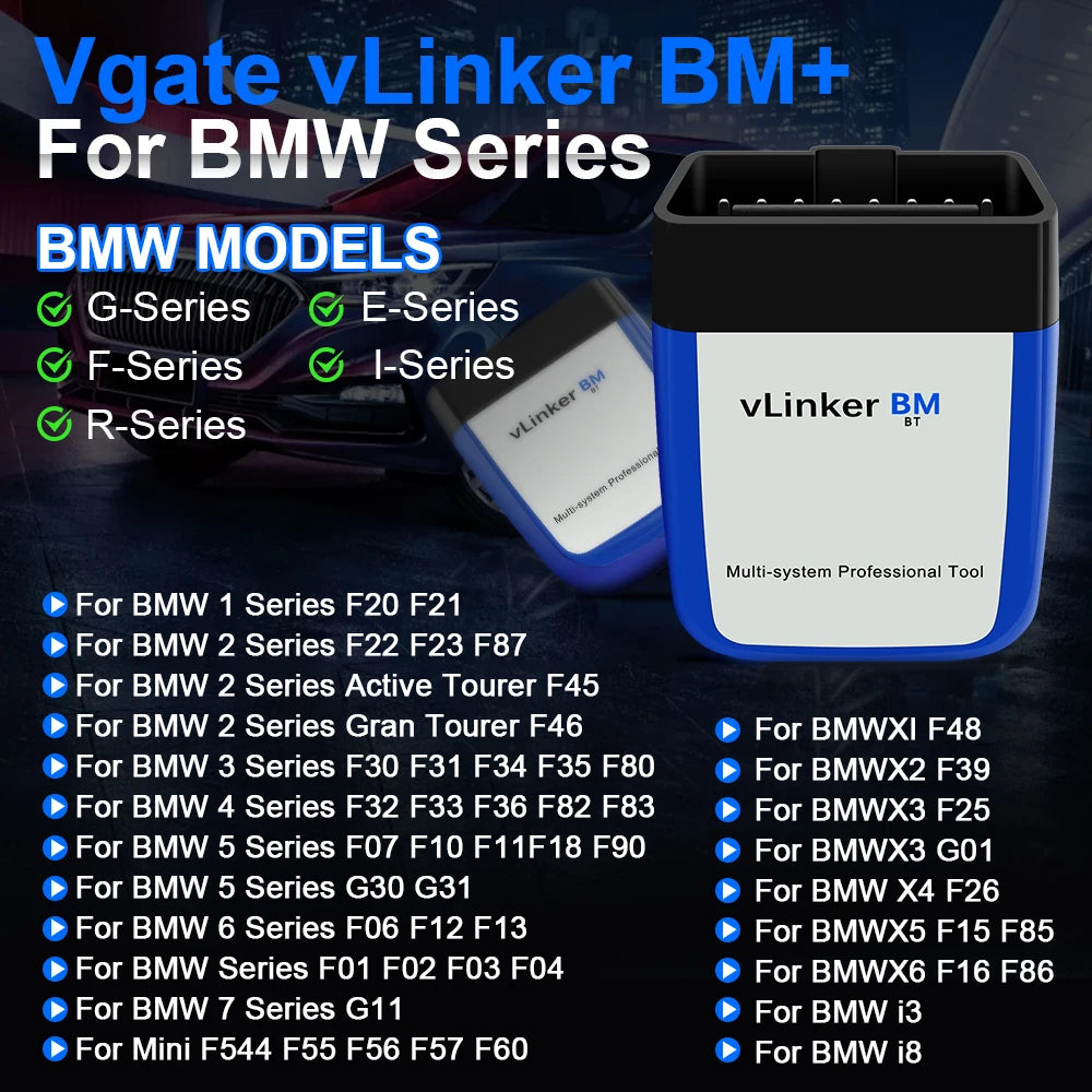 Vgate VLinker BM+ ELM327 BimmerCode Auto Code Reader BLE Diagnostic Tool Car Scanner ELM 327 OBD2 Bluetooth 4.0/3.0 V1.5