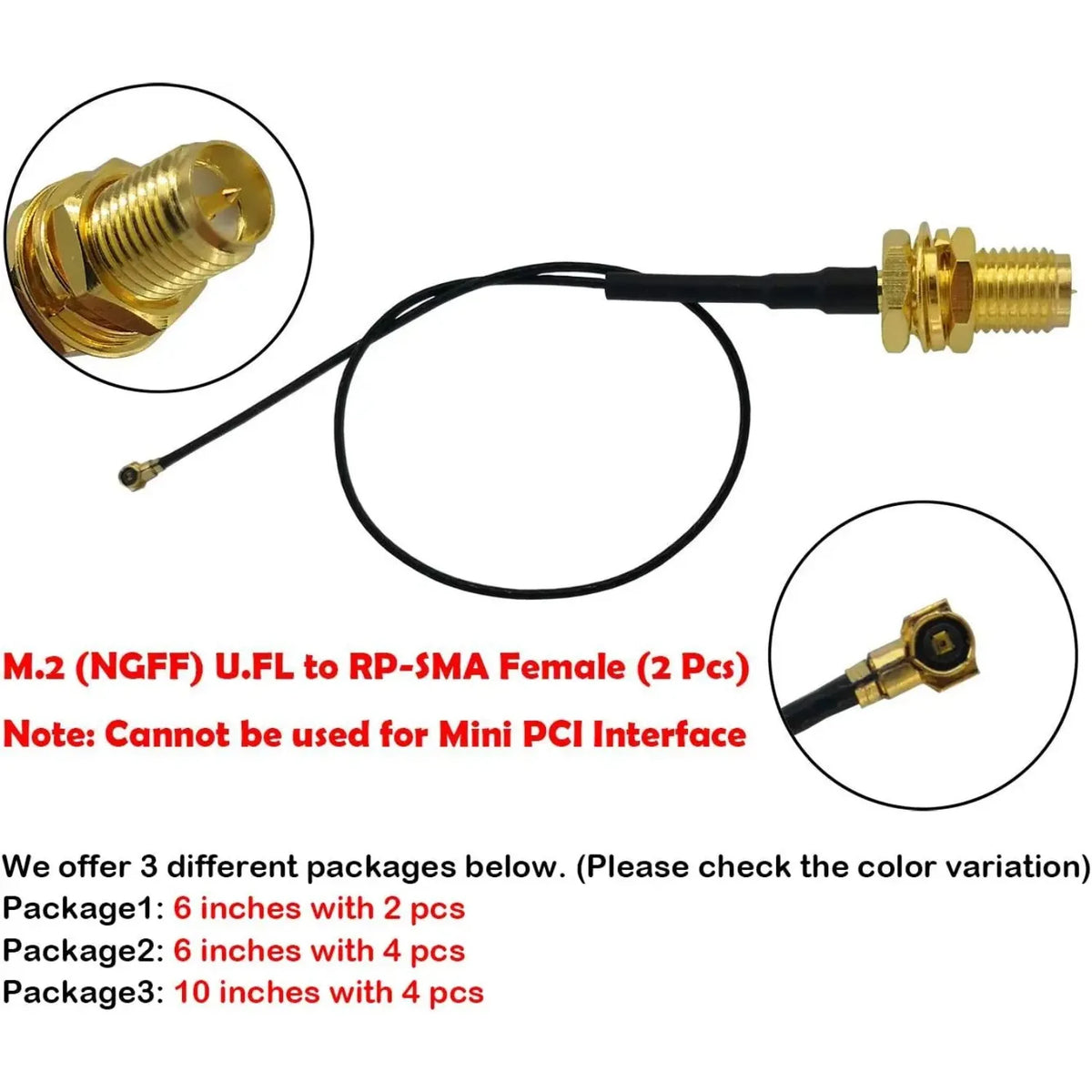 UFL To SMA M.2 NGFF U.FL To RP-SMA Female MHF4 I-P-X-4 I-P-E-X-4  Connector Pigtail Antenna Extension Cable (15cm (2 Pcs))
