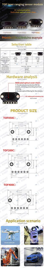 VL6180/VL53L0X/VL53L1X Time of Flight (ToF) Laser Ranging Sensor Module TOF050C TOF200C TOF400C 50CM/2M/4M IIC For Arduino STM32