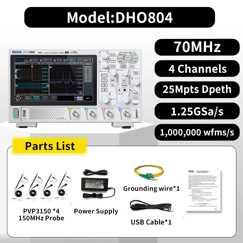 RIGOL DHO802/DHO804/DHO812/DHO814 Oscilloscopes | 70/100MHz, 2/4CH, 25Mpts Deep Memory, HDMI Output,  CAN/I2C/SPI/UART Decode