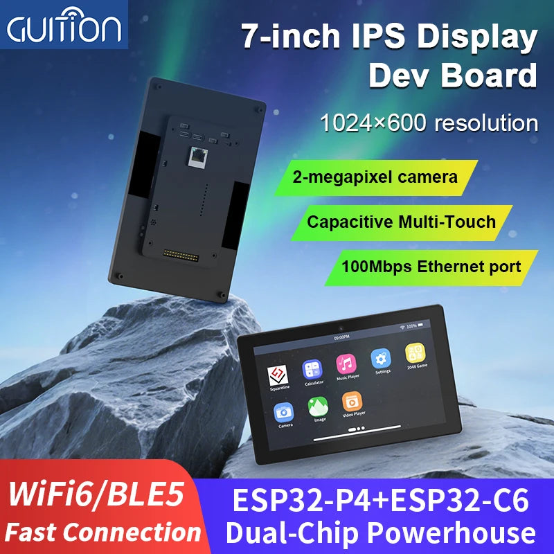 7.0-inch 1024 * 600 IPS capacitive touch ESP32P4 development board ESP32-C6 development board, with housing and camera