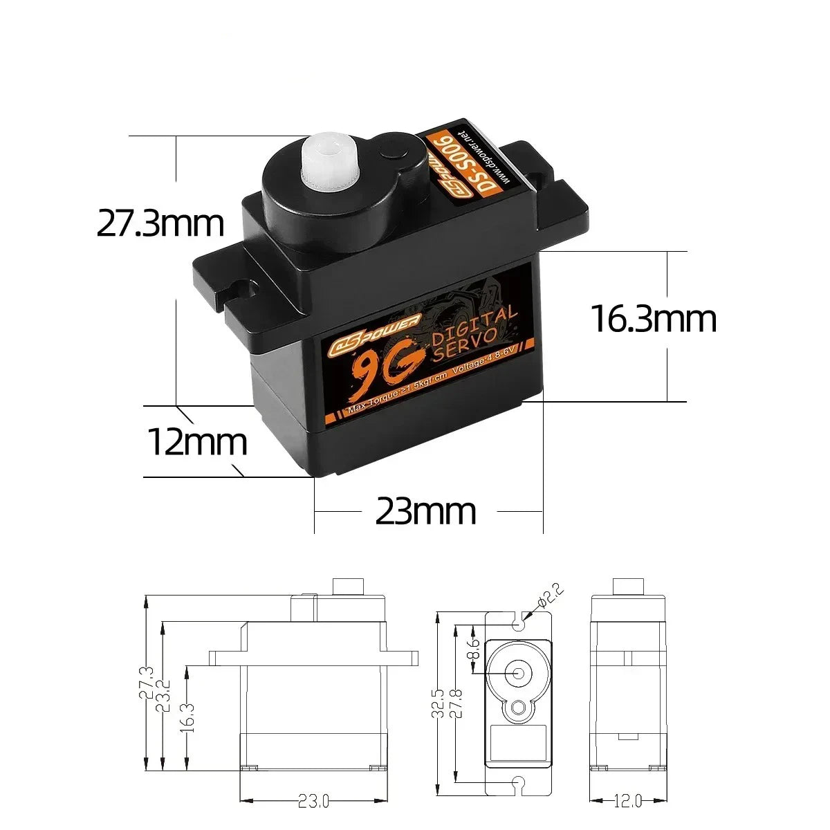 DSpower 9G Digital Waterproof Plastic Gear Servo Core Motor JR Plug for RC Car Truck Robot Model Axial WLtoys K999