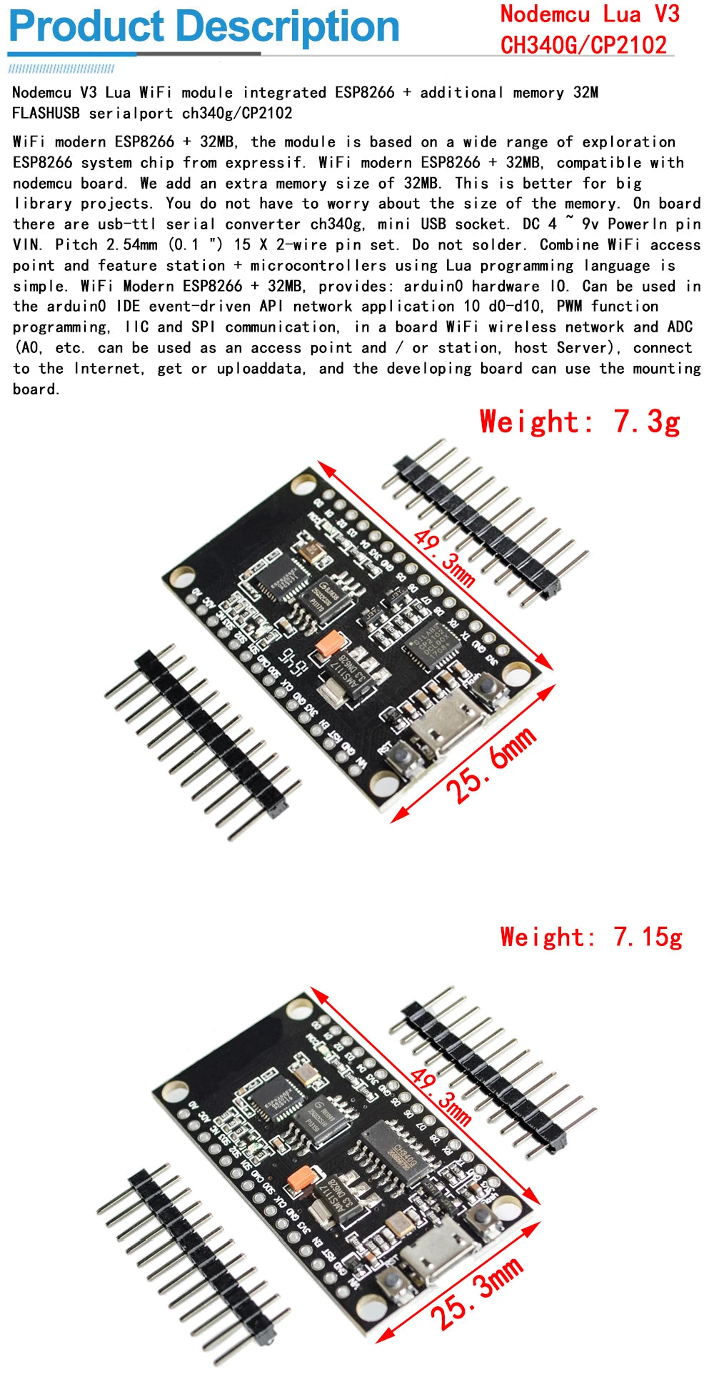 V3 Wireless module NodeMcu 4M bytes Lua WIFI Internet of Things development board based ESP8266 ESP-12E for arduino CP2102