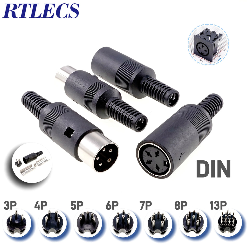 2/5 PCS 3P 4P 5P 6P 7P 8P 13Pin Din Male/Female Plug Soecket Jack With Plastic Handle Keyboard Cable Connector Adaper PS2 DIY