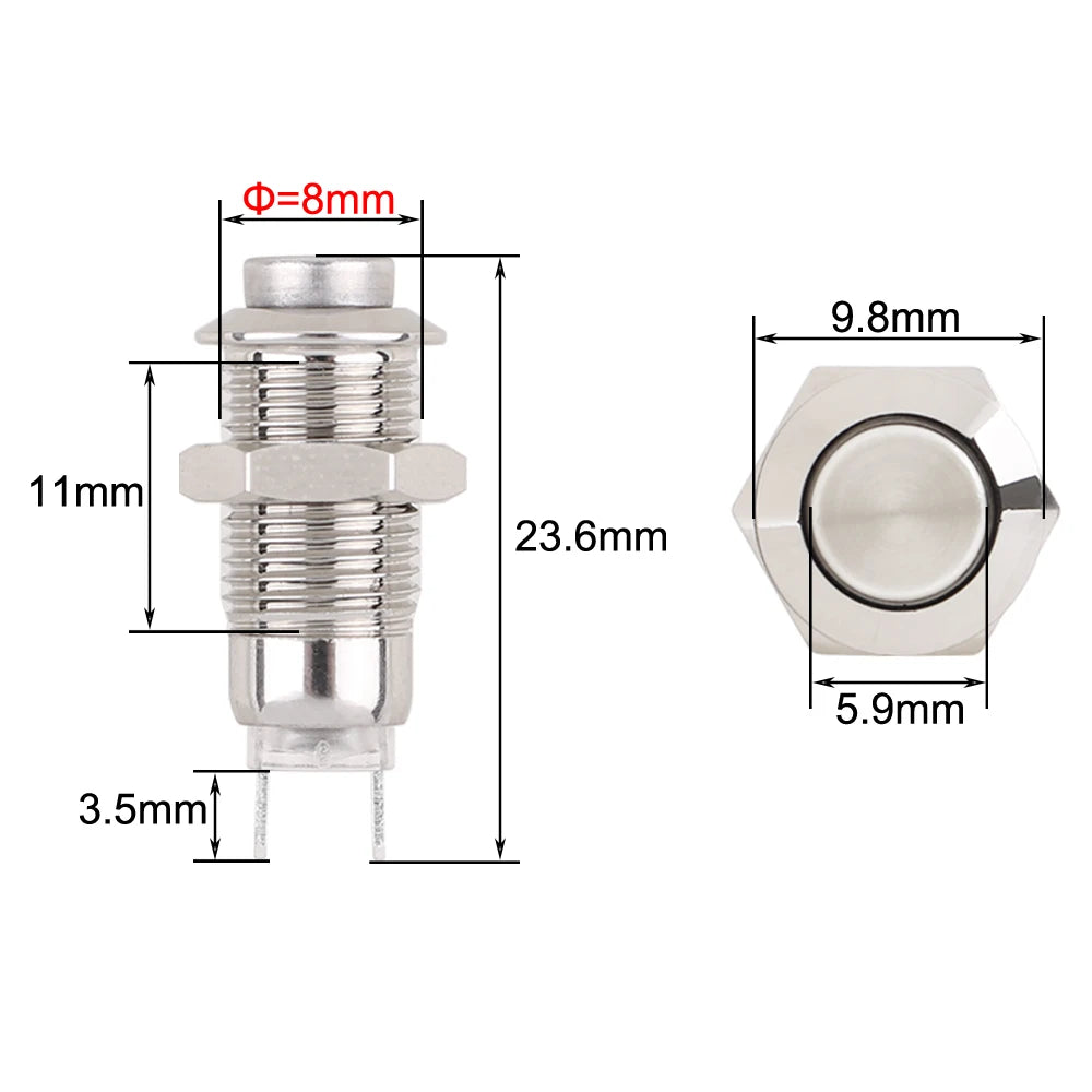 1PC 8mm Self-reset Momentary Self-locking Latching Metal Push Button Switch 2pins NO LED high head switch