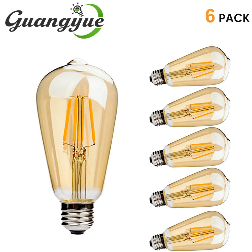 E27 Retro Edison Filament Bulb 4W 6W 220V ST64 Vintage LED Lamp Bulbs 2200K 2700K Warm White Amber Glass Light Bulbs for Home
