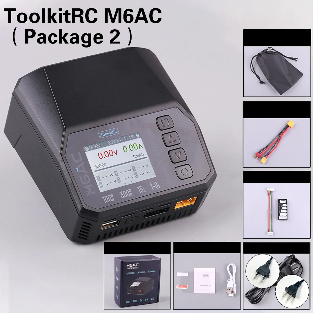 ToolkitRC M6AC 15A 300W Multifunctional LiPo Battery Charger Smart 1-6S Balance for RC Models - High Power RC Accessory