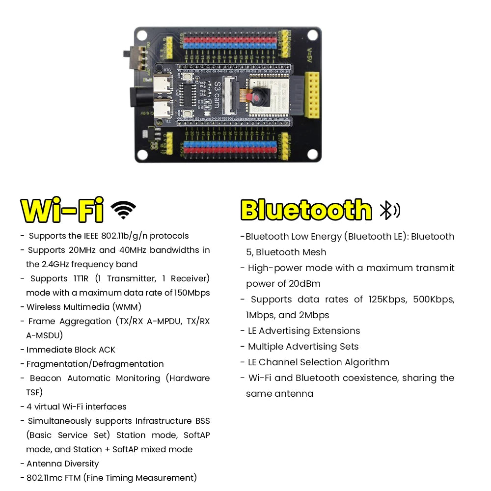 1 Set ESP32-S3 CAM Development Board N16R8+Type C USB Cable with ESP32 S3 Cam Sensor Shield for Arduino ESP32 S3 IDE Programming